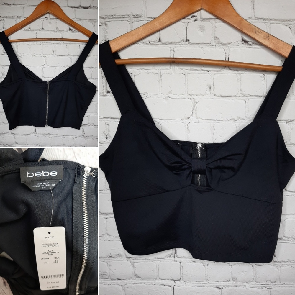 Bebe black bow crop top, NWT, size L - Picture 1 of 8